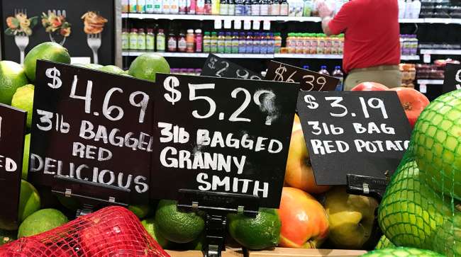 Higher produce prices at a supermarket