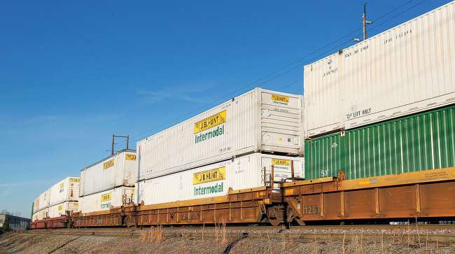 Intermodal containers on train