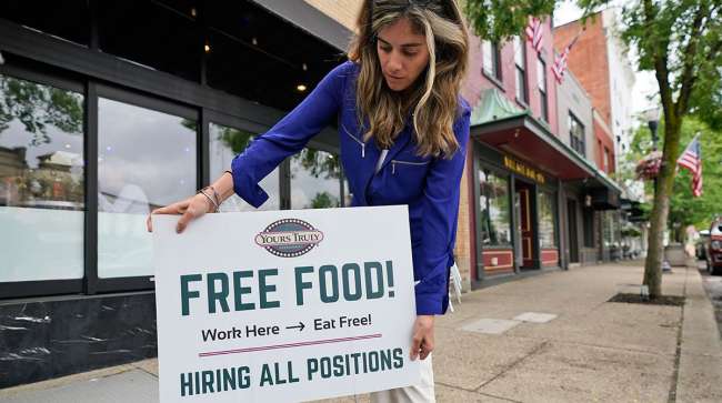 woman with employment sign