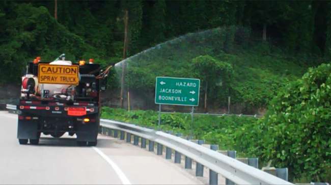 Spraying for weeds along Kentucky road