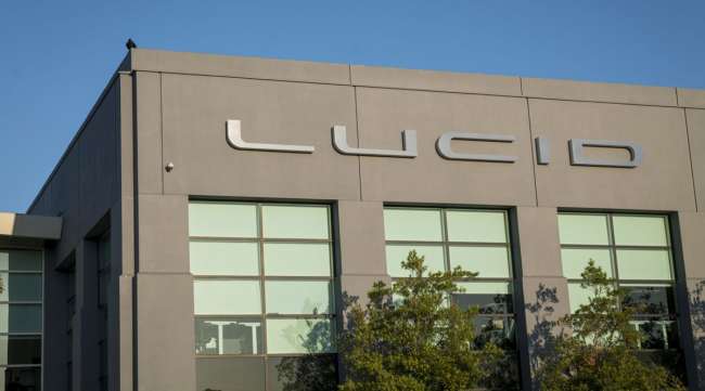The Lucid Motors headquarters stands in Newark, Calif., in August 2020. (David Paul Morris/Bloomberg News)