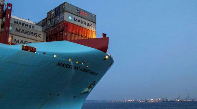 Shipping containers on a Maersk container ship.
