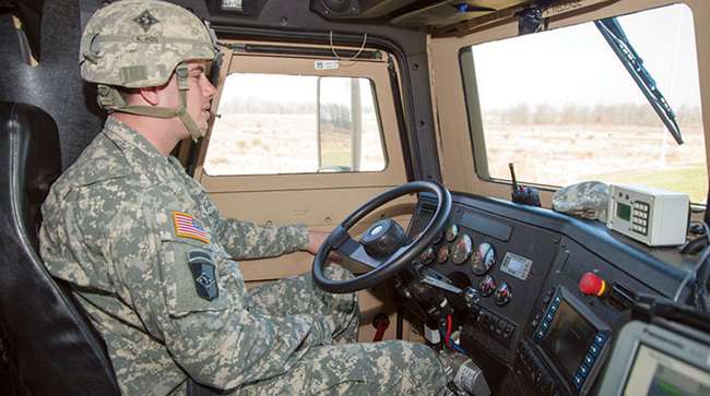 Army driver behind the wheel
