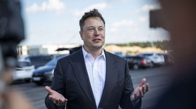 Elon Musk speaks at the site of the new Tesla Gigafactory in Germany on Sept. 3.