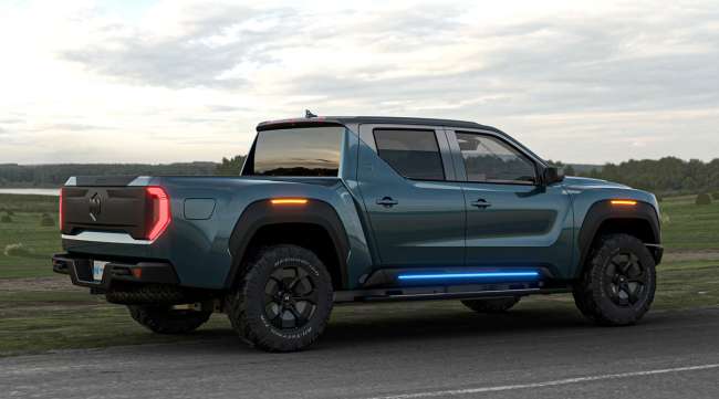 A promotional photo for the Nikola Badger electric pickup truck.
