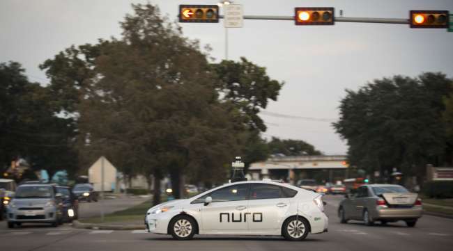 A Nuro delivery vehicle completes training routes in Texas in November 2019.
