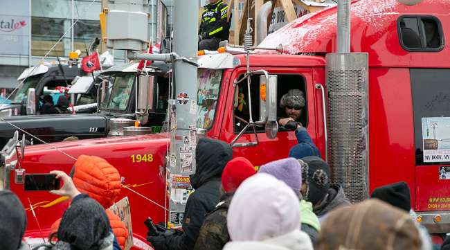 Truck drivers and others protest COVID-19 pandemic restrictions in Ottawa Feb. 12