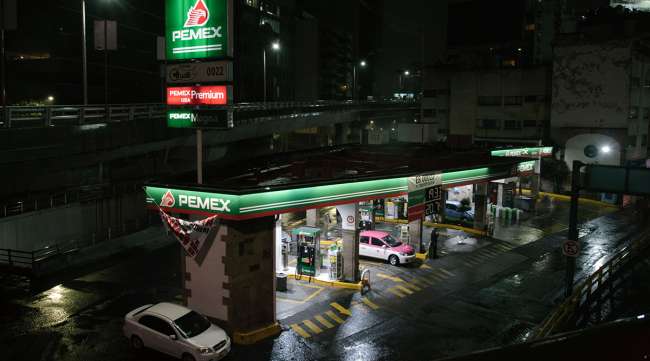 A Petroleos Mexicanos gas station stands in Mexico City