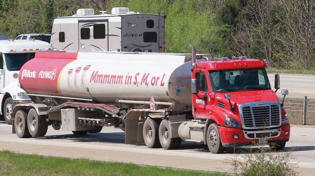 Pilot tanker truck on the road