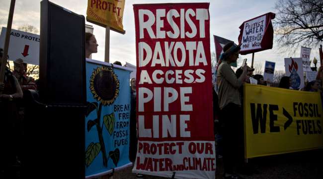 Demonstrators protest the Dakota Access pipeline in Washington in 2017.