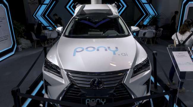 A Pony.ai modified Hyundai vehicle is displayed at the World Artificial Intelligence Conference in Shanghai, China, in August 2019.