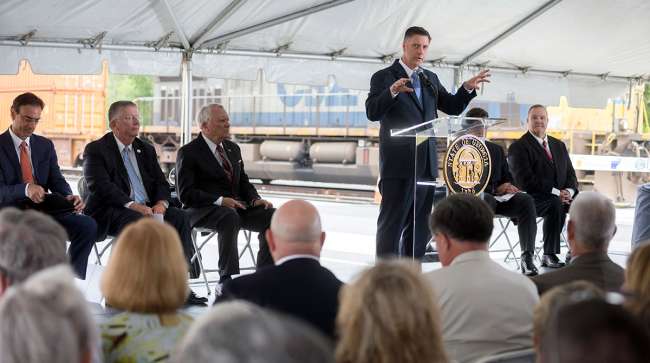 Georgia Ports Authority Executive Director Griff Lynch opens the ribbon cutting ceremony for the Appalachian Regional Port