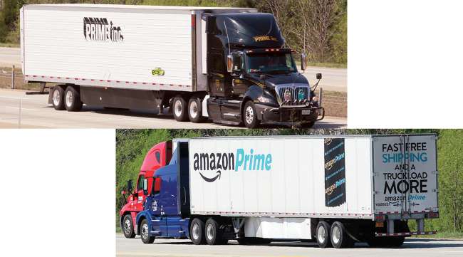 Trucks showing Prime Inc. and Amazon Prime logos