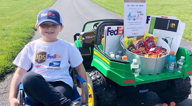 Jack Mahar, 5, set up a free refreshment stop for delivery drivers