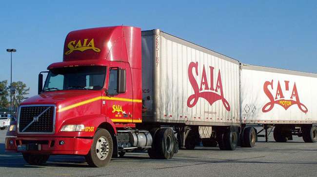 Saia truck with twin trailers