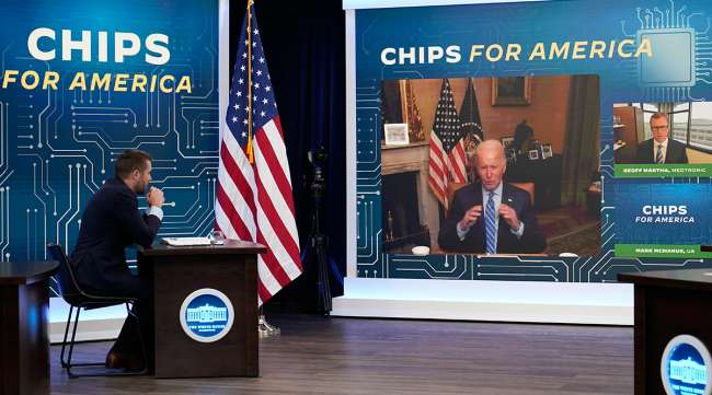 President Joe Biden speaks virtually to discuss the Chips Act
