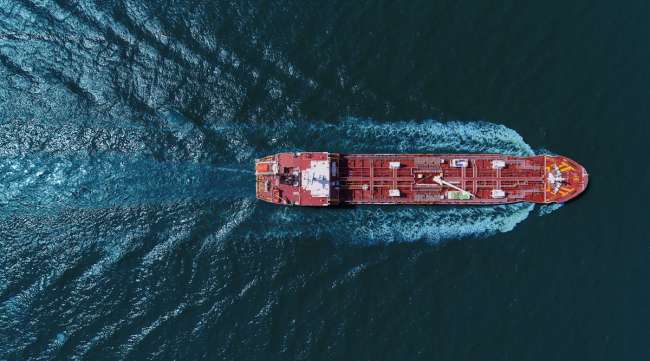 An aerial view of an oil tanker.