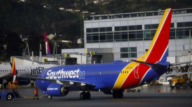 A Southwest Airlines Boeing 737-800 plane taxis on the tarmac at San Francisco International Airport in March 2019.