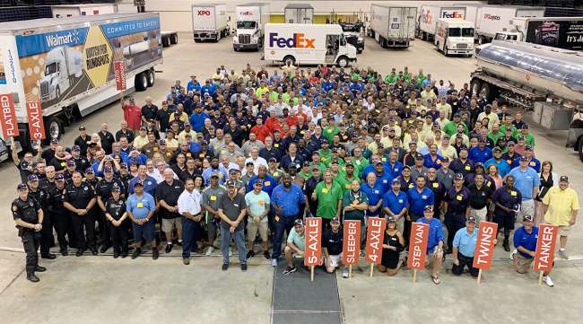 Team photo of competitors at Florida's 2019 truck driving championships