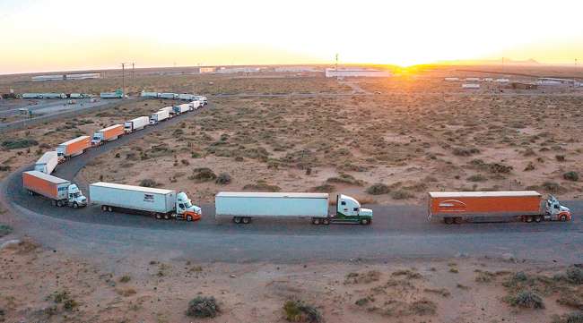 Truckers block the entrance into the Santa Teresa Port of Entry in Ciudad Juarez April 12