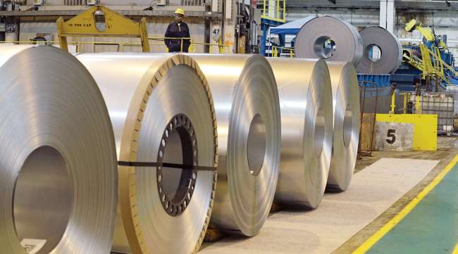 Steel coils sit at an Ohio factory