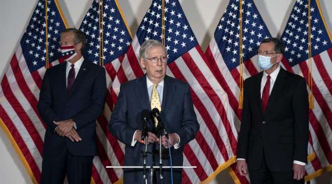 Mitch McConnell speaks during a news conference on Capitol Hill on Sept. 9.