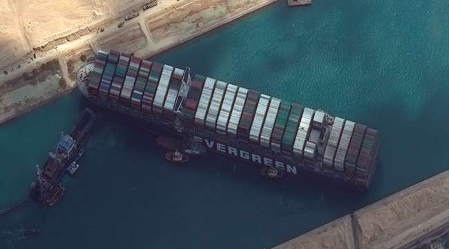 Satellite image of Ever Given stuck in the Suez Canal