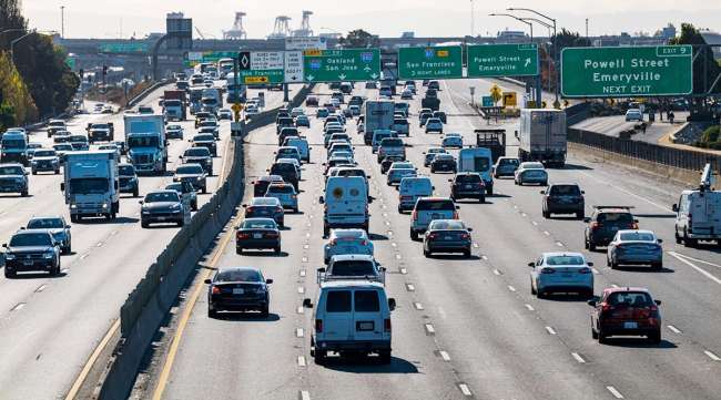 Traffic on I-80 in Emeryville, Calif., last November. (David Paul Morris/Bloomberg News)