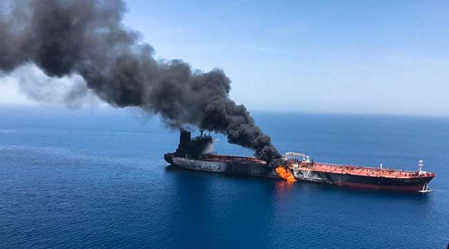 An oil tanker on fire