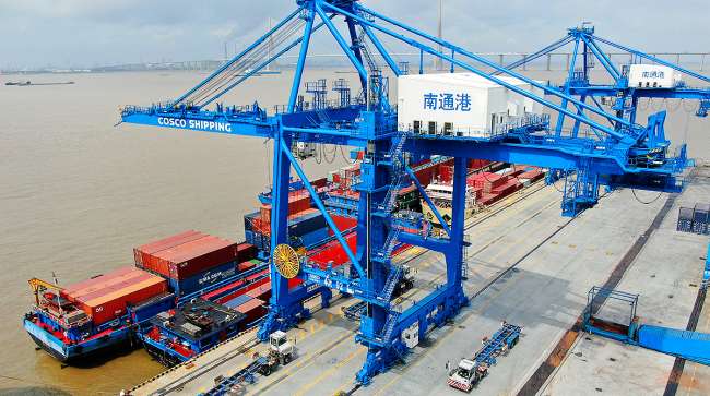 shipping containers at Nantong Port, China