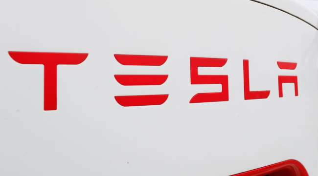 Tesla's logo on a charging station in Port Huron, Mich., on March 18.