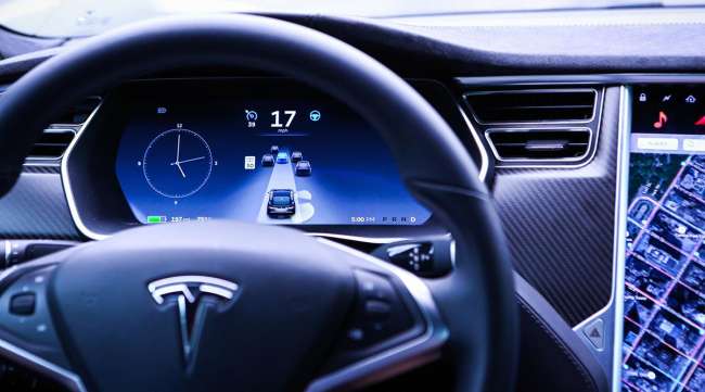 A Tesla dashboard displaying Autopilot