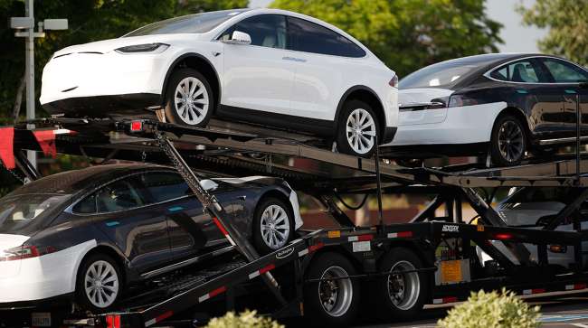 Teslas on a car carrier