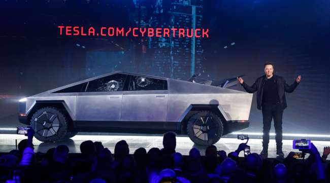 Tesla CEO Elon Musk introduces the Cybertruck in California in November 2019.