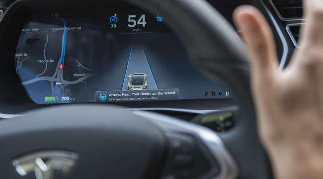 The dashboard of a Tesla Model S car equipped with Autopilot