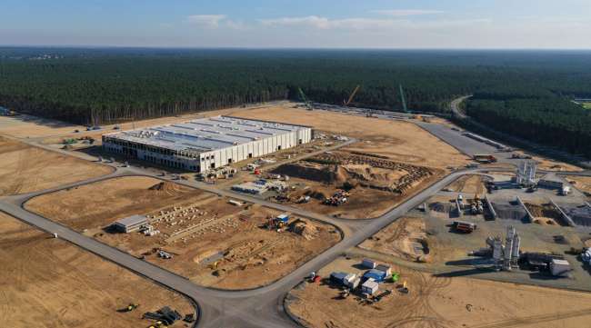 Tesla's factory stands on an area of cleared forest in Gruenheide, Germany, on Sept. 20.