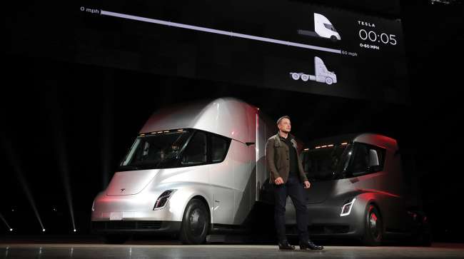 Tesla CEO Elon Musk with Semi electric truck