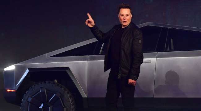 Tesla CEO Elon Musk speaks during the Cybertruck unveiling in California in November 2019.