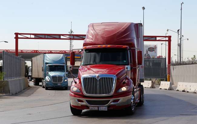 Trucks at the U.S.-Mexico border at Otay Mesa