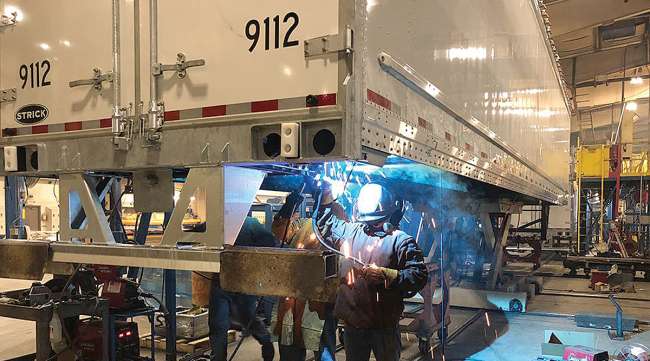 Strick trailer on assembly line
