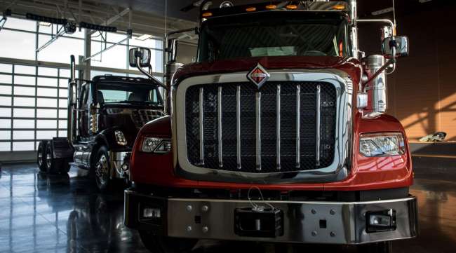 A Navistar International HX Series truck sits at the company's headquarters in Illinois.