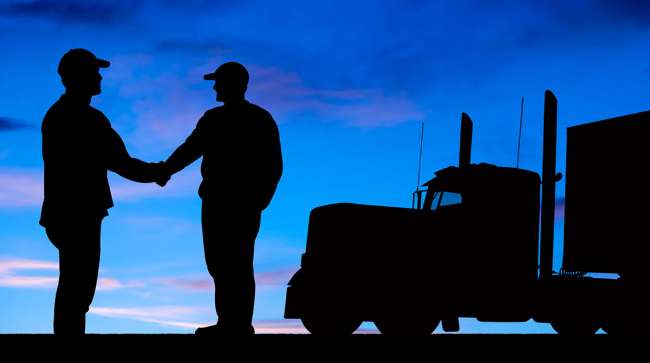 Truck drivers handshake