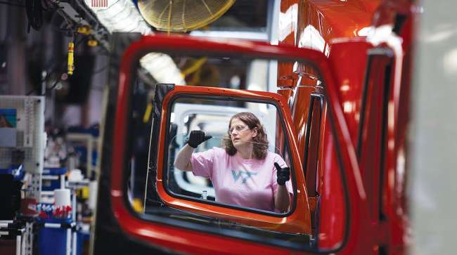 Volvo trucks on the assembly line