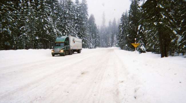 Truck on a snowy Idaho highway