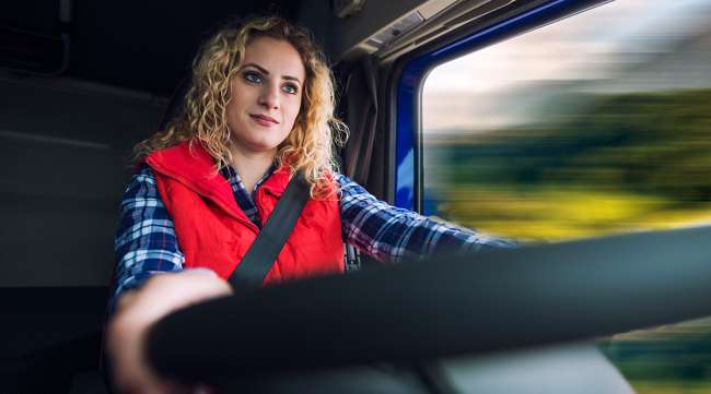 Woman driving truck