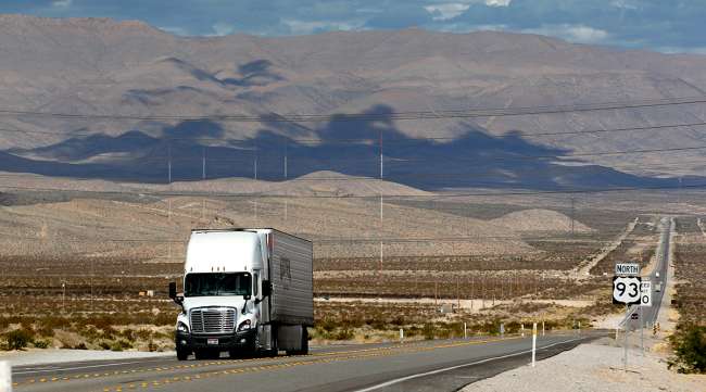 Truck on empty road near Las Vegas