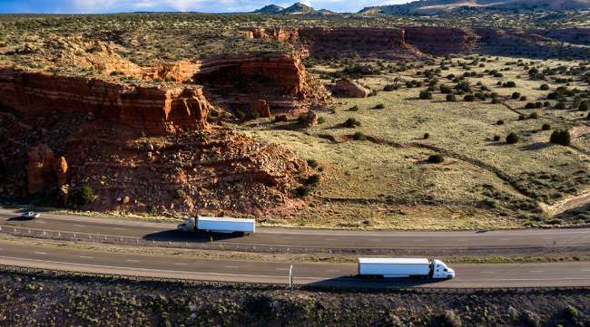 Trucks on highway in New Mexico