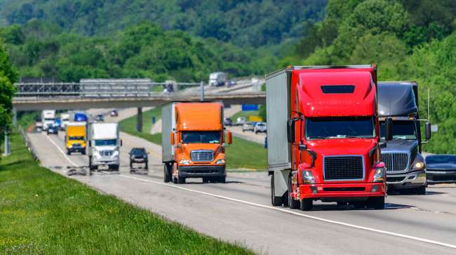 A steady flow of tractor-trailers