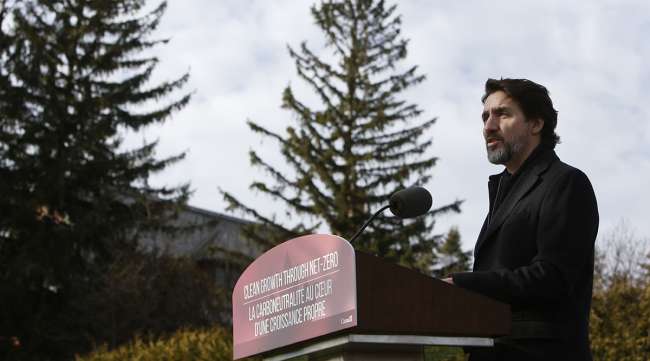 Justin Trudeau announces a carbon-tax increase at an Ottawa news conference in November 2020.