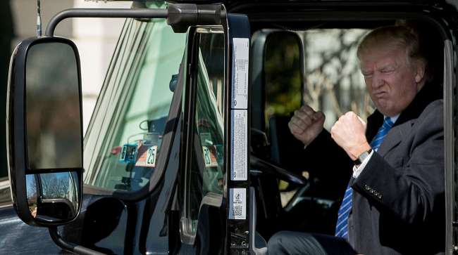 Donald Trump in a truck cab